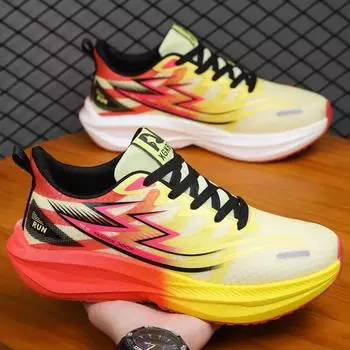 Really explosive outsole carbon plate 2025 spring sports shoes running shoes men s and women s same ultra-light fish silk mesh casual men s shoes 36 жёлтый