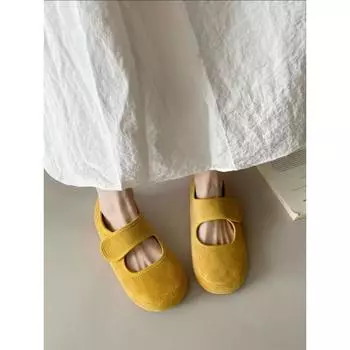 Really soft leather~ Spring and Autumn Ugly and cute soft-soled Mary Jane shoes retro Velcro Velcro Doudou shoes 35