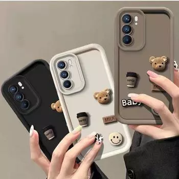 Realme11 4G милый мультяшный 3D медведь силиконовый чехол для OPPO Realme 10 Pro 5G V20 A83 A73 A79 5G A38 4G противоударный чехол Reno 10 5G RENO 10 5G кофейный