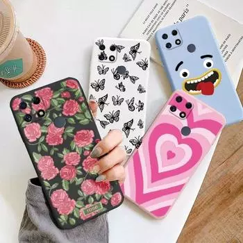 Realme C25 C25S C12 Защитный чехол для телефона Силиконовая задняя панель Розовый Love Cover Realme C25 Противоударный розовый цветок Облако Мягкий чехол из ТПУ с цветочным узором для телефона Realme C25