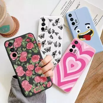 Realme GT 5G Realme GT Neo Защитная задняя крышка для телефона Couqe Силиконовая задняя крышка Realme GT Противоударный силикон Мягкая задняя часть Розовый цветочный узор в виде облаков Цветочные ракушки Realme GT 5G