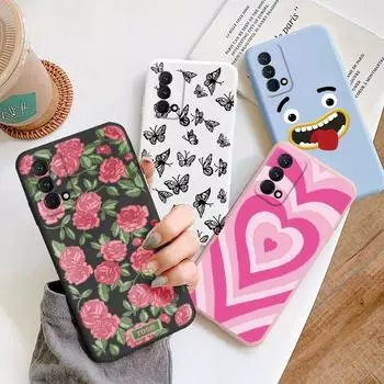 Realme Q3 Pro Carnival GT Master Edition Розовый защитный чехол для телефона Love Силиконовая задняя панель Rrealme Q3 Pro Противоударный мягкий чехол Carnival Flower Pattern GT Master Edition