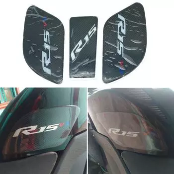 REALZION 3D углеродное волокно мотоциклетная подушка для топливного бензобака противоскользящая защитная наклейка наколенник боковая наклейка для Yamaha YZF R15 V3 A