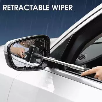 Rearview Mirror Wiper Retractable Handle Portable Rubber Squeegee Cleaning Tools Car Rearview Mirror Rain Remover for Vehicle чёрный