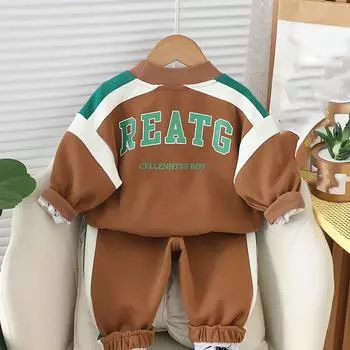 REATG CELLENHTXE BOYДетский модный свитер с круглым вырезом и длинными рукавами, комплект из двух предметов 100 светло-коричневого