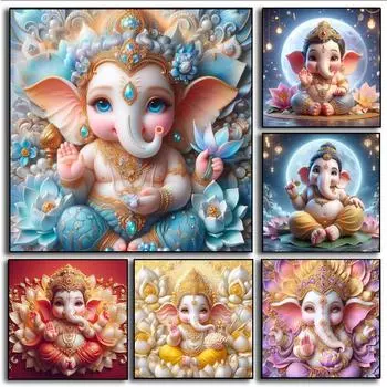 Ребенок Ганеша 5D DIY Алмазная картина Вышивка Мультфильм Слон Бог Вышивка крестом Мозаика Настенные картины Ручной домашний декор Детская комната Детские подарки 20x20cm