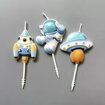 Ребенок С Днем Рождения Вечеринка Астронавт Ракета НЛО Торт Свеча Для Вселенной Космос Тема Украшения для Дня Рождения