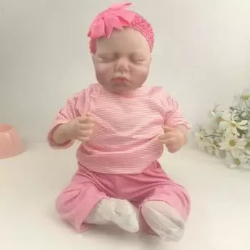 Rebirth doll simulation baby Loulou3D painted advanced painted 22-inch cloth body 55cm розовый