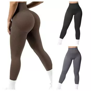 Ребристые штаны для йоги, женские леггинсы с высокой талией для спортзала, однотонные спортивные бесшовные женские леггинсы для фитнеса, тренировки для бега, колготки для тренировок с контролем живота L чёрный
