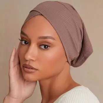 Ребристый крест спереди под шарфами Мусульманская внутренняя шапка хиджаба темно-синий