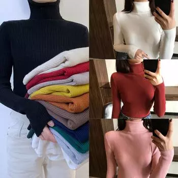 Ребристый пуловер, женский свитер, джемпер, зимняя тонкая водолазка, вязаные свитера, женский мягкий теплый трикотаж с длинными рукавами, свитер One Size белый