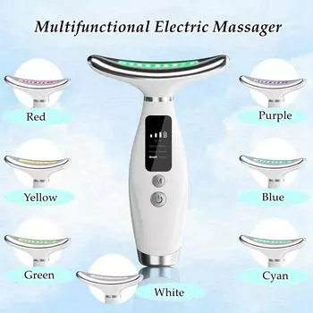 Перезаряжаемый электрический массажер с 7 режимами для ухода за кожей - зарядка через USB, литиевая батарея, идеально подходит для шеи и лица