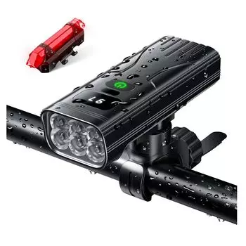 Rechargeable Bicycle 6400mAh 6 Powerful Automatic USB 1000 5 Dimming LED IPX6 Mobile LCD Battery Level Perfect for Road Cross Outdoor Power Outage чёрный