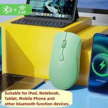 Rechargeable Bluetooth Wireless Mouse With 2.4ghz Usb 1600dpi Silent Mouse For Ipad Tablet Laptop Phone Pc Macbook Gaming Mouse Blue