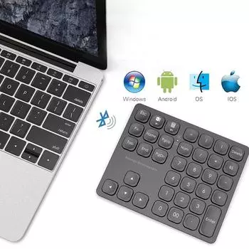 Rechargeable Double Bluetooth Number Pad Wireless Numeric Keypad 36-Keys External Numpad Keyboard Data Entry серебряный