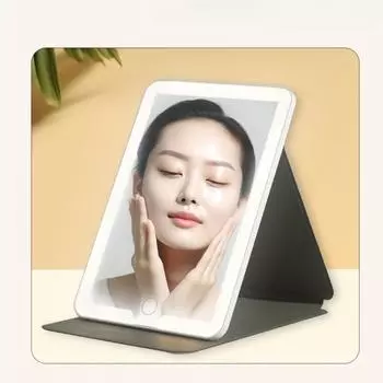 Rechargeable Foldable Touch Sensitive PU Leather Case Cosmetic Mirror 3 Colours Lights Infinitely Dimmable Travel Cosmetic Mirr розовый