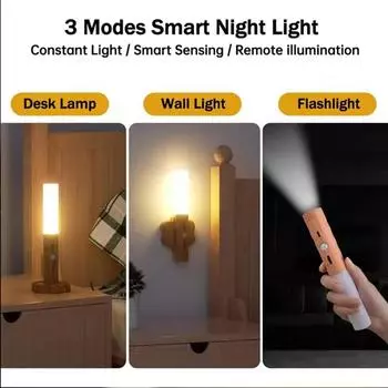 Rechargeable LED Imitation Wood Grain Night Light, Handheld Magnetic Design, Portable, Suitable for Wardrobe, Bedroom, Corridor