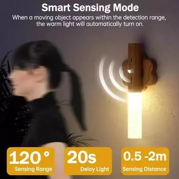 Rechargeable LED Imitation Wood Grain Night Light, Handheld Magnetic Design, Portable, Suitable for Wardrobe, Bedroom, Corridor