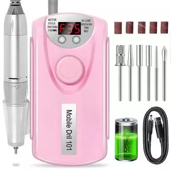 Rechargeable Nail Art Drill 35,000 Rpm - Professional Polisher & Milling Cutter Electric Sander розовый