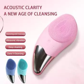 Rechargeable silicone facial cleanser, electric face washing instrument, mini portable розовый