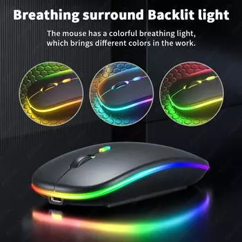 Rechargeable Wireless Mouse For Laptop Macbook iPad Tablet PC Computer Bluetooth Mouse Gaming 2.4GHz USB Backlight Silent темно-серого