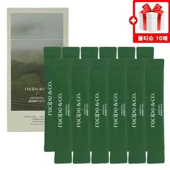 Recipe & Co. green tea bomb pack, green charcoal pack, hypoallergenic peeled egg pack, green tea honey pack, 1 box + company logo wet tissue, 1 unit