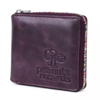 RECORDS Wallet Bifold Bifold Wallet Compact Round Zipper Genuine Leather Vintage Cowhide PURPLE [Peanuts] Men s Women s No.73380 pnt-73380-purple
