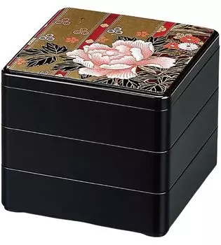 Recreation Bento Box Сделано в Японии 3 уровня Размеры Fukutoku Black Peony xx J-kitchens (Bento Box) 5.5 16.5см 16.5см 15.2см