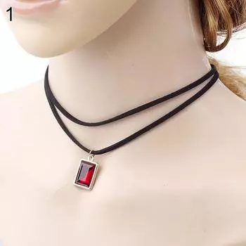 Rectangle Pendant Double Layers Velvet Chain Choker Short Necklace Lady Gift ADM красный