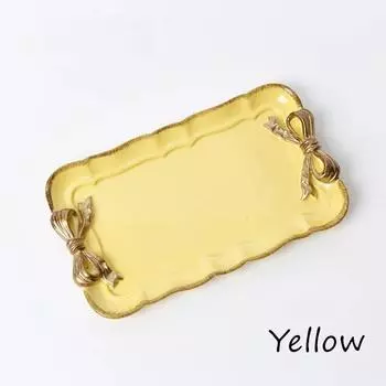 Rectangle Plate Set Imitation Ceramic Plates Simple Creative Resin Dessert Cake Plate Bowknot Handicraft Party Decoration Tray 19.5x11.5cm