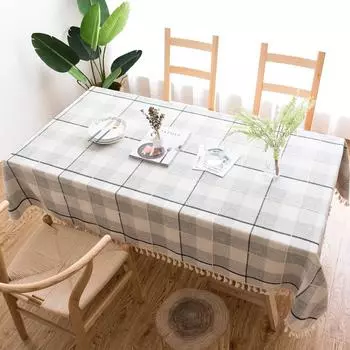 Rectangle Table Cloth Tassel Wrinkle Free Anti-Fading Tablecloths Washable Dust-Proof Table Cover for Kitchen Decoration 140x140