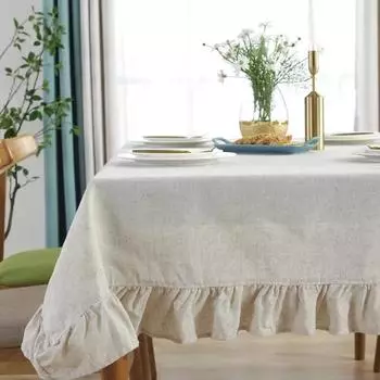 Rectangle Tablecloths Ruffle Dust-Proof Table Cover for Kitchen Living room Dinner Table Cloth Wedding Birthday Party Decoration 100X140CM 1pc
