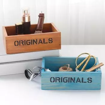Rectangular Storage Box Wooden Storage Bin Large Capacity Cosmetics Box Gift синий