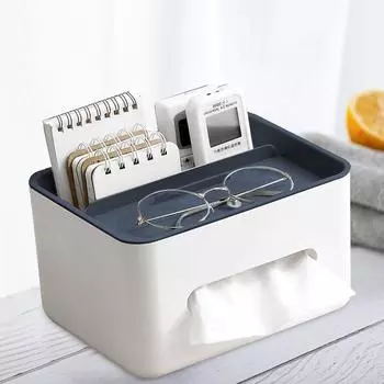 Rectangular Tissue Box Multifunctional Tissue Box Creative Desktop Organizer Napkin Tissue Box for Home Office for Living Room синий