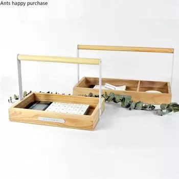 Rectangular Wooden Pallet with Metal Handle Storage Tray Sundries Key Disk Remote Control Storage Box Desktop Organizer Tray
