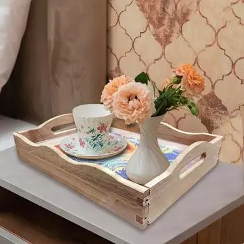 Rectangular Wooden Tray with Handle - Versatile Coffee Table and Desktop Centerpiece