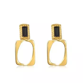 Rectangular Zirconium-Inlaid Titanium Steel Stud Earrings Plated With Real Gold Stainless Steel French Retro Earrings Light Luxury Versatile Earrings Plated with 14k real gold
