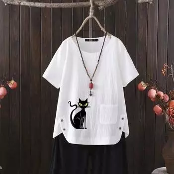 Recycled Chic: Women s V-neck Tee with Upcycled Euro Print S белый