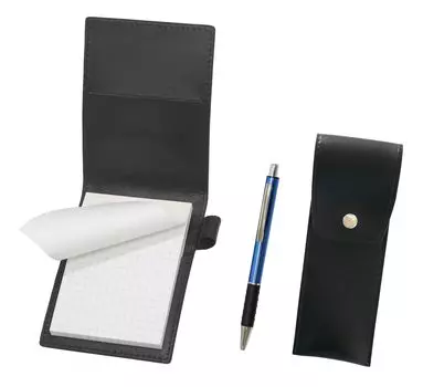 Recycled cowhide mini notebook cover black with round button pen case black metal pitch grip ballpoint pen set blue & LS022PB-BRSB-WZ2067BP-L синий