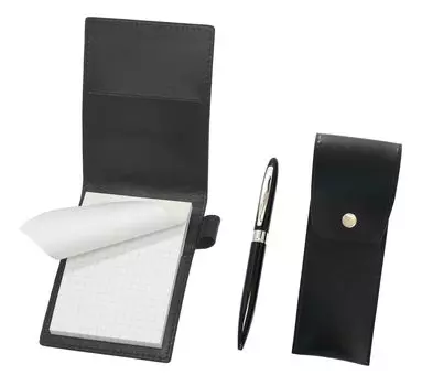 Recycled cowhide mini notebook cover black with round button pen case black Lasting piece metal rotary ballpoint pen set black LS022PB-BRSB-TK23-B