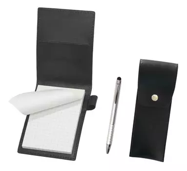 Recycled cowhide mini notebook cover black with round button pen case black Smartphone touch rotary ballpoint pen set Silver 9 LS022PB-BRSB-TP04 серебряный