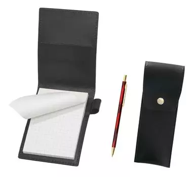 Recycled cowhide mini notebook cover black with round button pen case black SD marble pattern all metal notebook ballpoint pen set red