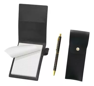 Recycled cowhide mini notebook cover black with round button pen case black standard size metal straight knock double anodized black lattice ballpoint чёрный