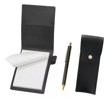 Recycled cowhide mini notebook cover black with round button pen case black NQ30K thick shaft metal straight knock double anodized lattice ballpoint чёрный