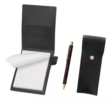 Recycled cowhide mini notebook cover black with round button pen case black NQ30 thick shaft metal straight knock ballpoint pen set marble