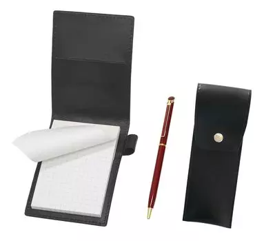 Recycled cowhide mini notebook cover black with round button pen case black Epoxy rotating ballpoint pen set red LS022PB-BRSB-WD002-R красный