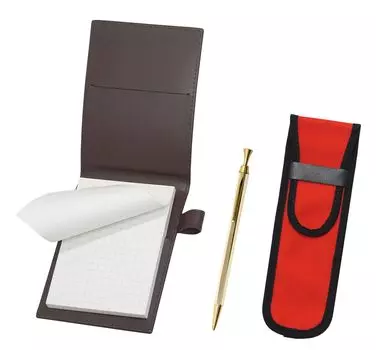 Recycled cowhide mini notebook cover brown with cloth pencil case red Z88 whole body gold hexagonal knock metal mechanical pencil set