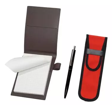 Recycled cowhide mini notebook cover brown with cloth pencil case red knock type mechanical pencil since1970 set black LS022PC-NK02R-AP200S-B