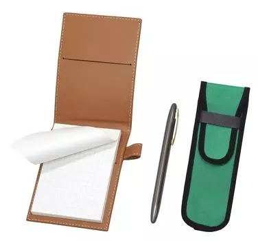 Recycled cowhide mini notebook cover cloth pencil case with Brasda capo with ballpoint pen gray axis Mocha, green, clip, set, LS022PM-NK02G-TK11-H
