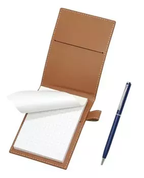 Recycled Cowhide Mini Notebook Cover in Mocha with Slim Rotating Ballpoint Pen Set (Blue) (T23-LS022P-M-PD04-L) синий